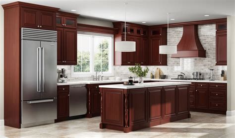 cherry cabinets with black stainless steel appliances|modern dark cherry kitchen cabinets.